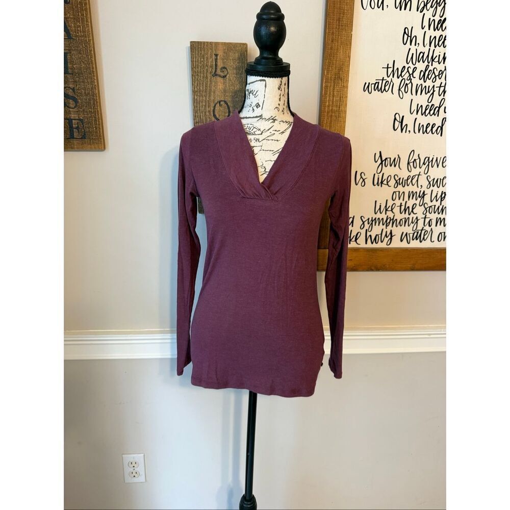 Toad&Co Women's Gathered V-Neck Long Sleeve Pullover Blouse Purple Size XS